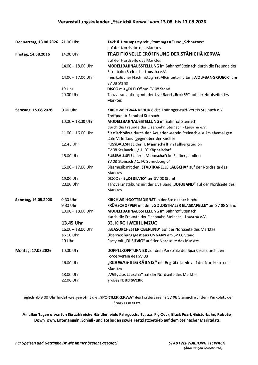 Stänichä Kerwa - Steinacher Kirchweih ab Do. 13.08.2026, 5 Termine | Bild 1